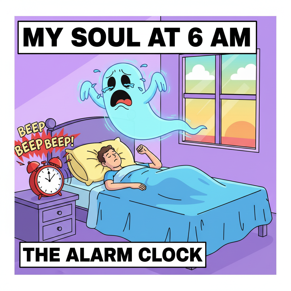 My alarm clock on Monday morning vs. my soul trying to escape my body.
