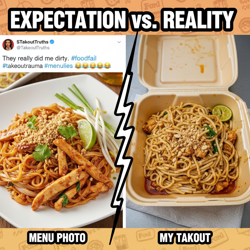 Food delivery app photo vs. what actually arrives. I ordered art, got abstract expressionism.