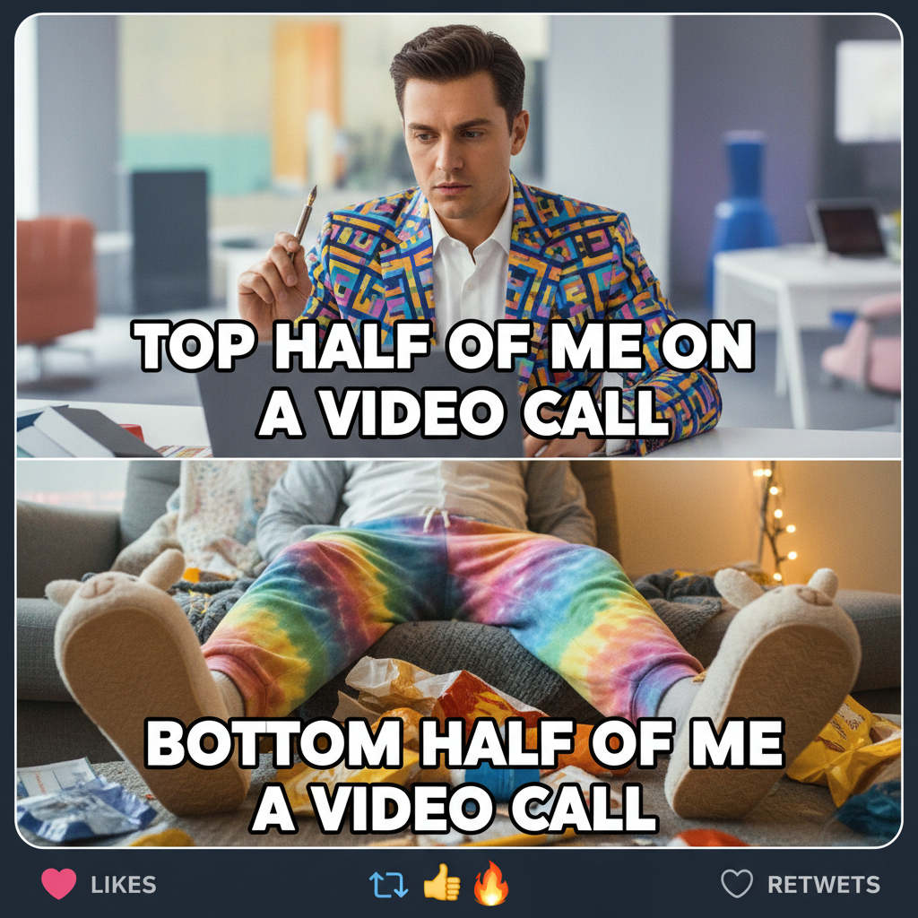 My 'professional' WFH outfit vs. what's happening below the webcam. 👖😂