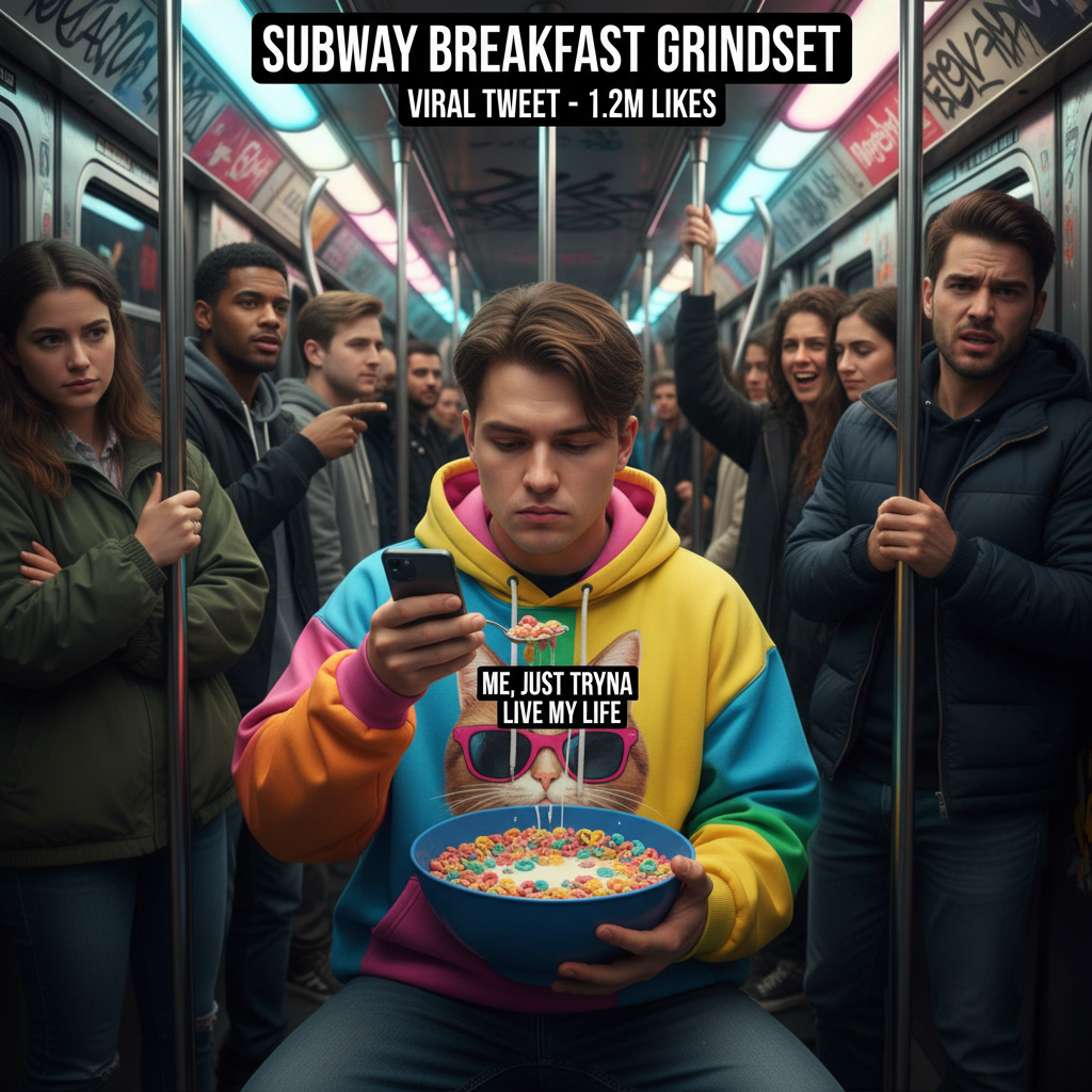 Just saw a guy on the subway eating cereal with a full bowl and spoon. Legend. 🥣🚇