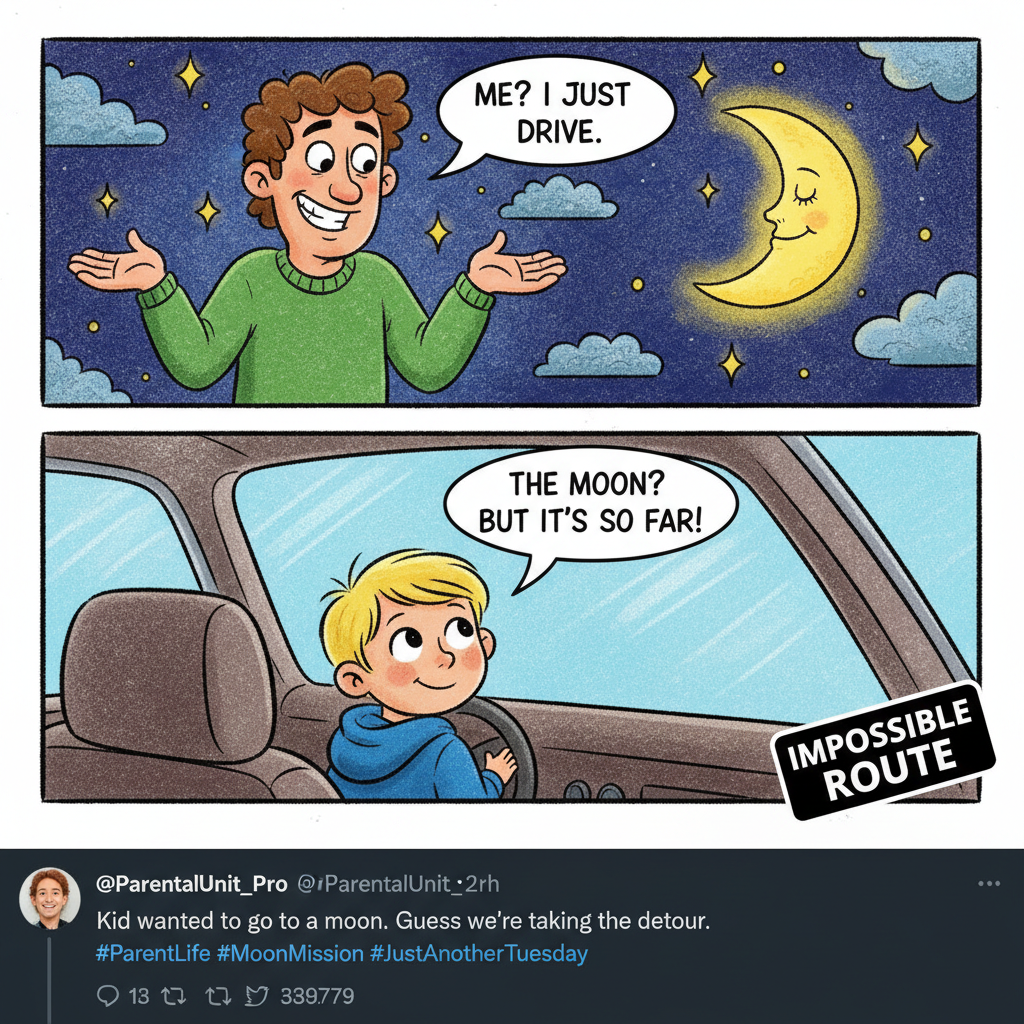 My kid just asked why the moon follows our car. I said 'magic'. Parenting level: Expert.