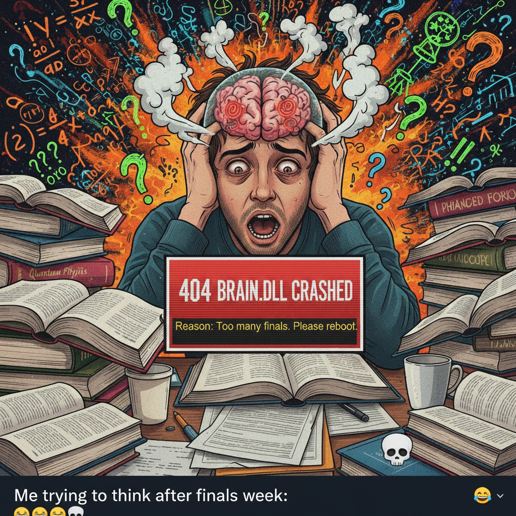 Me during exam season: *exists*. My brain: 'Error 404: Information not found.'