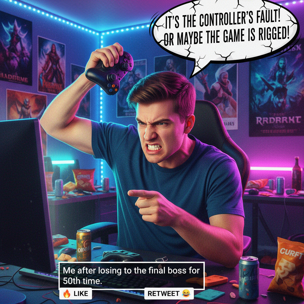 My gaming rage is 90% skill issue, 10% controller's fault, 0% my fault.