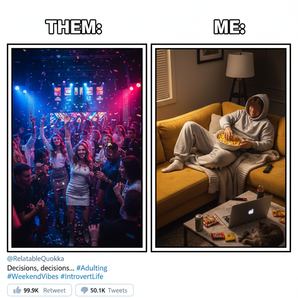 Friday night plans: clubbing. Friday night reality: debating if I should get up for more snacks.