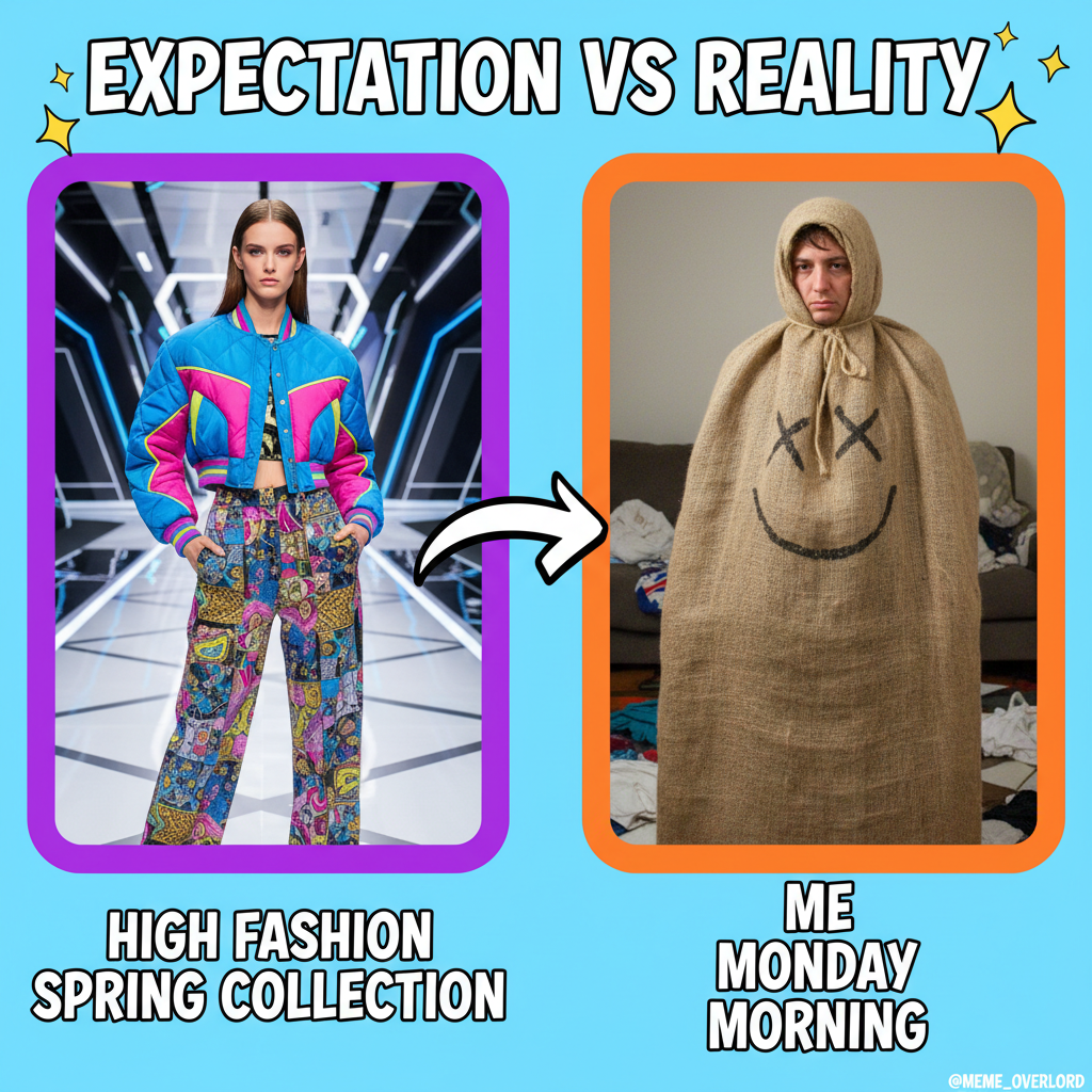 Ordered a 'chic' jacket online. Received a potato sack with sleeves. My fashion career is over.