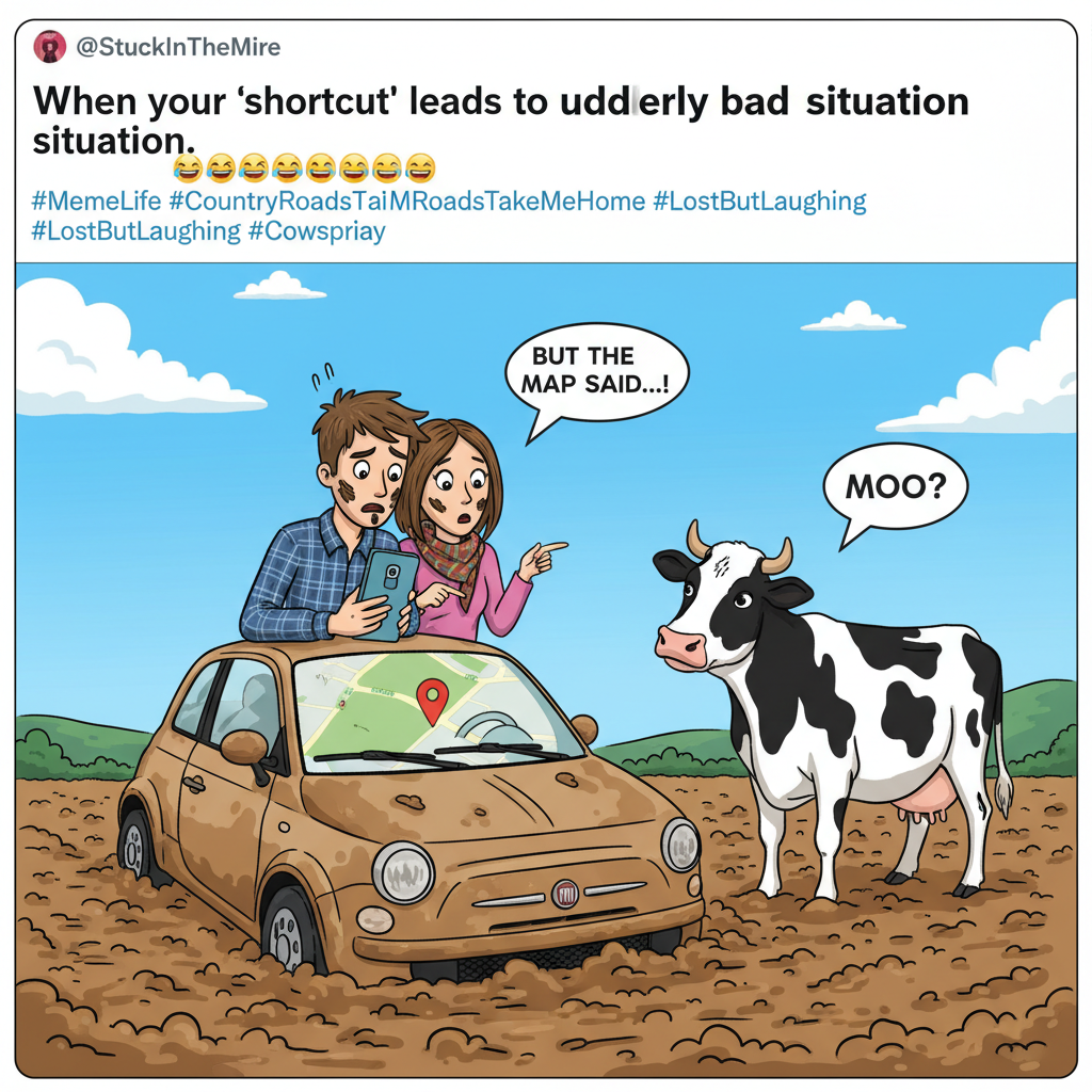 GPS said 'turn left.' We're now in a field. This isn't how I pictured our road trip.