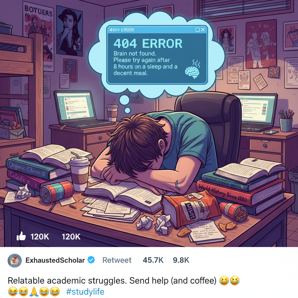 My brain during exam season: 'Error 404: Knowledge Not Found.'