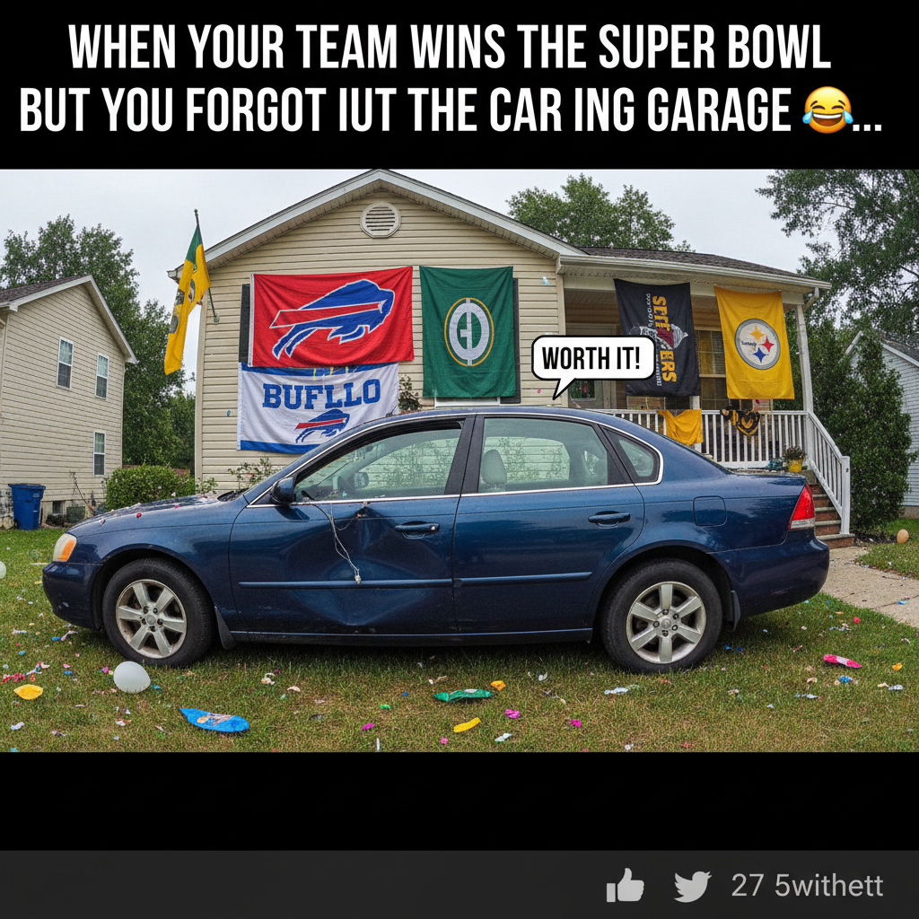 My team won. My neighbor's car just lost a mirror. Sports fans, chill. #Priorities