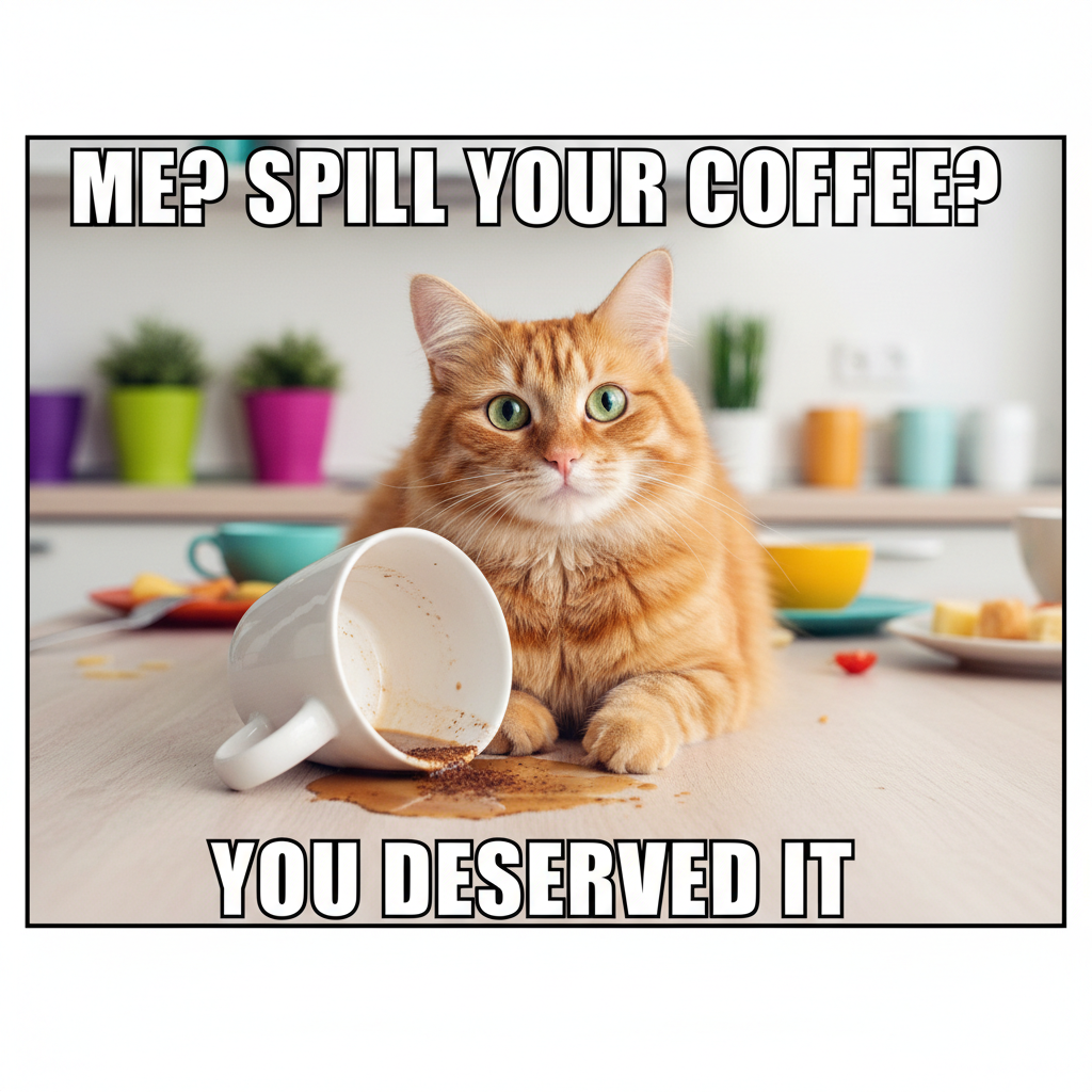 My cat just knocked my coffee over, then stared at me like *I* was the problem. #CatLife