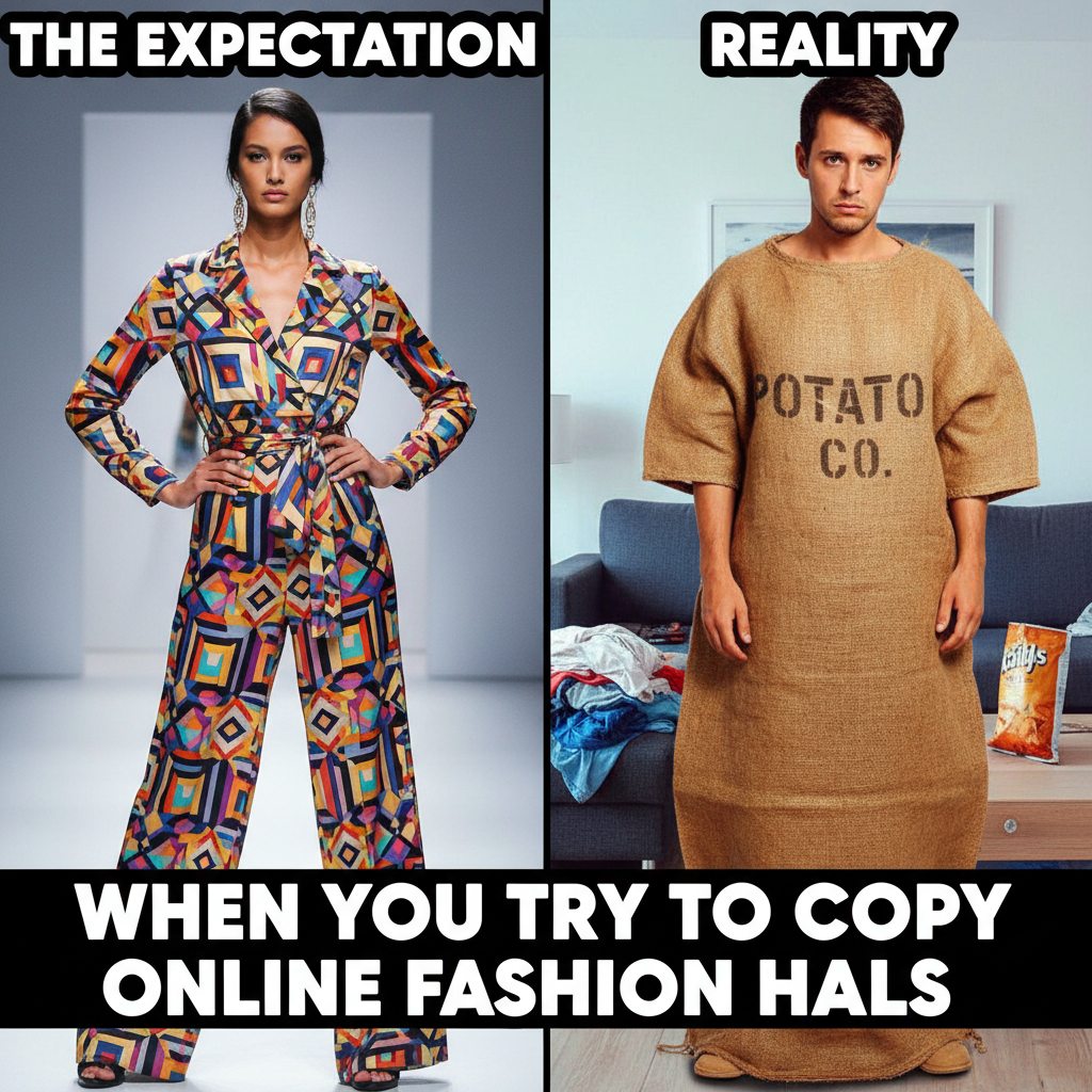 Ordered a 'chic' jumpsuit online. Received a potato sack with armholes. Send help.