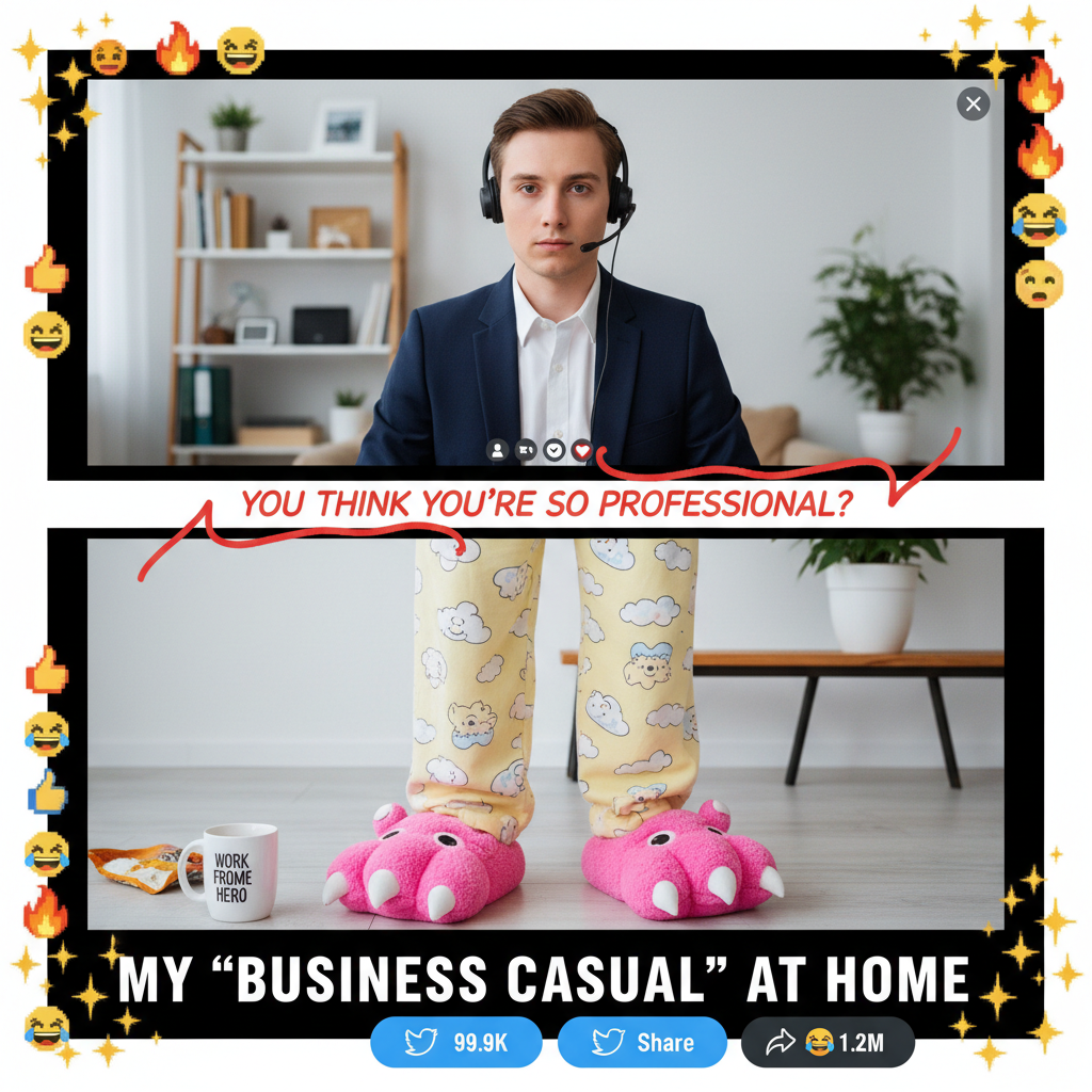 My WFH setup: Business on top, pajama party on the bottom. The ultimate disguise.