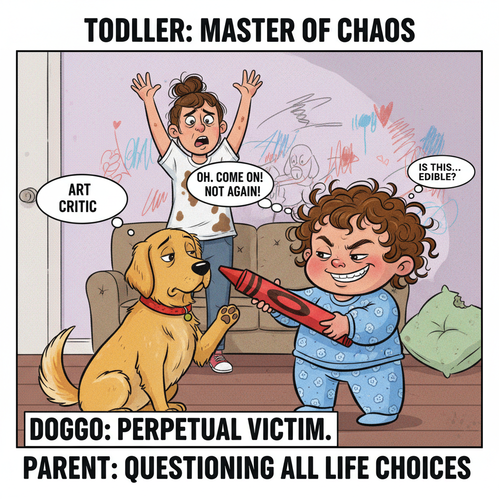 Just found my toddler trying to feed the dog a crayon. Send help & wine.