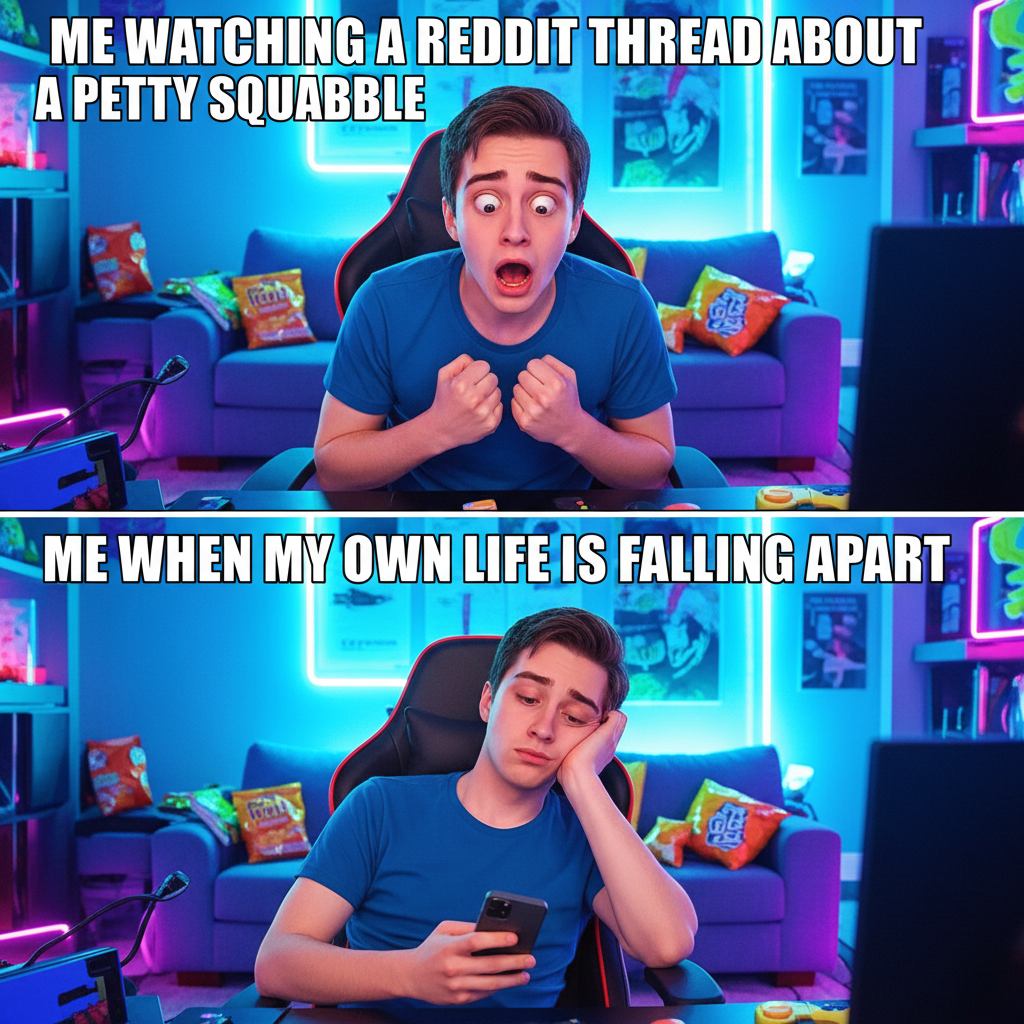 Me reacting to celebrity drama vs. me reacting to my own problems.