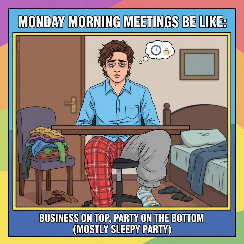 My work-from-home uniform is 50% sweatpants, 50% existential dread.