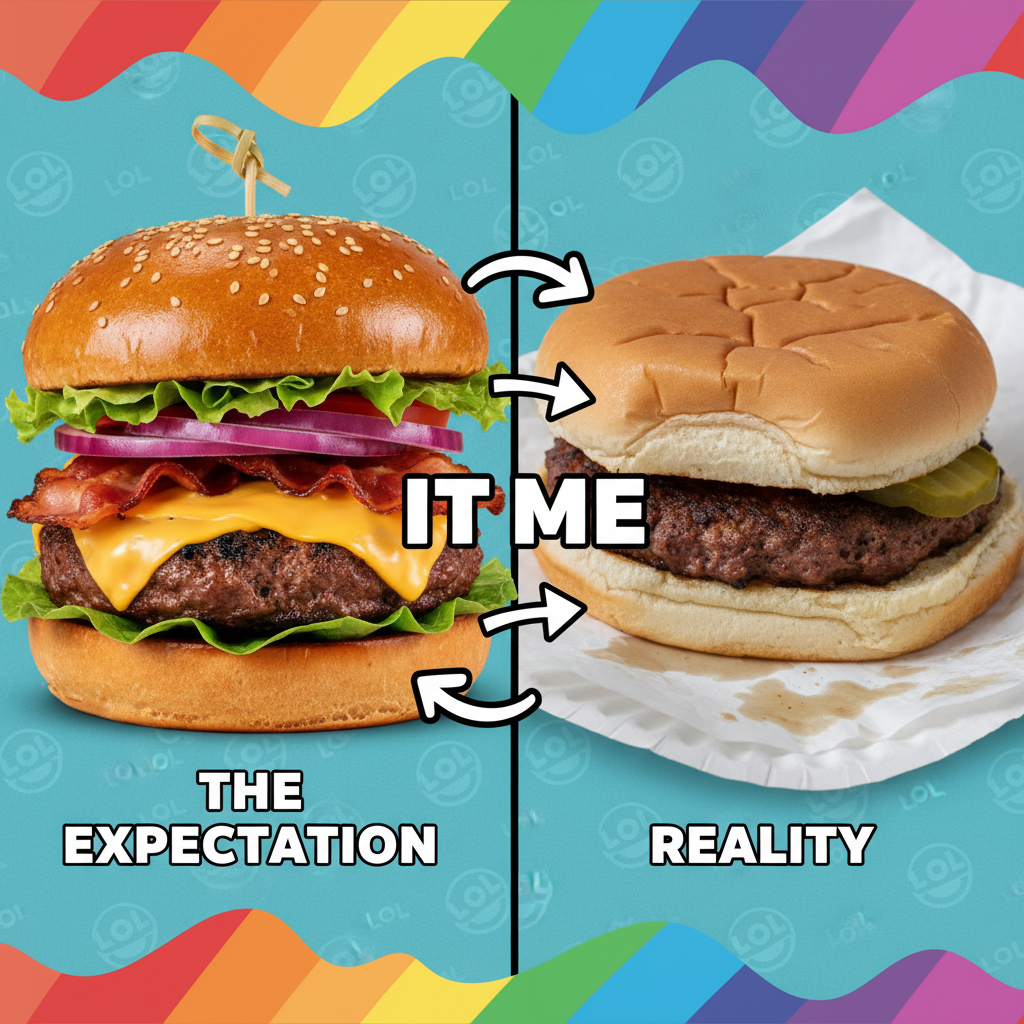 Ordered a gourmet burger. Got a sad patty on a soggy bun. Expectations vs reality.