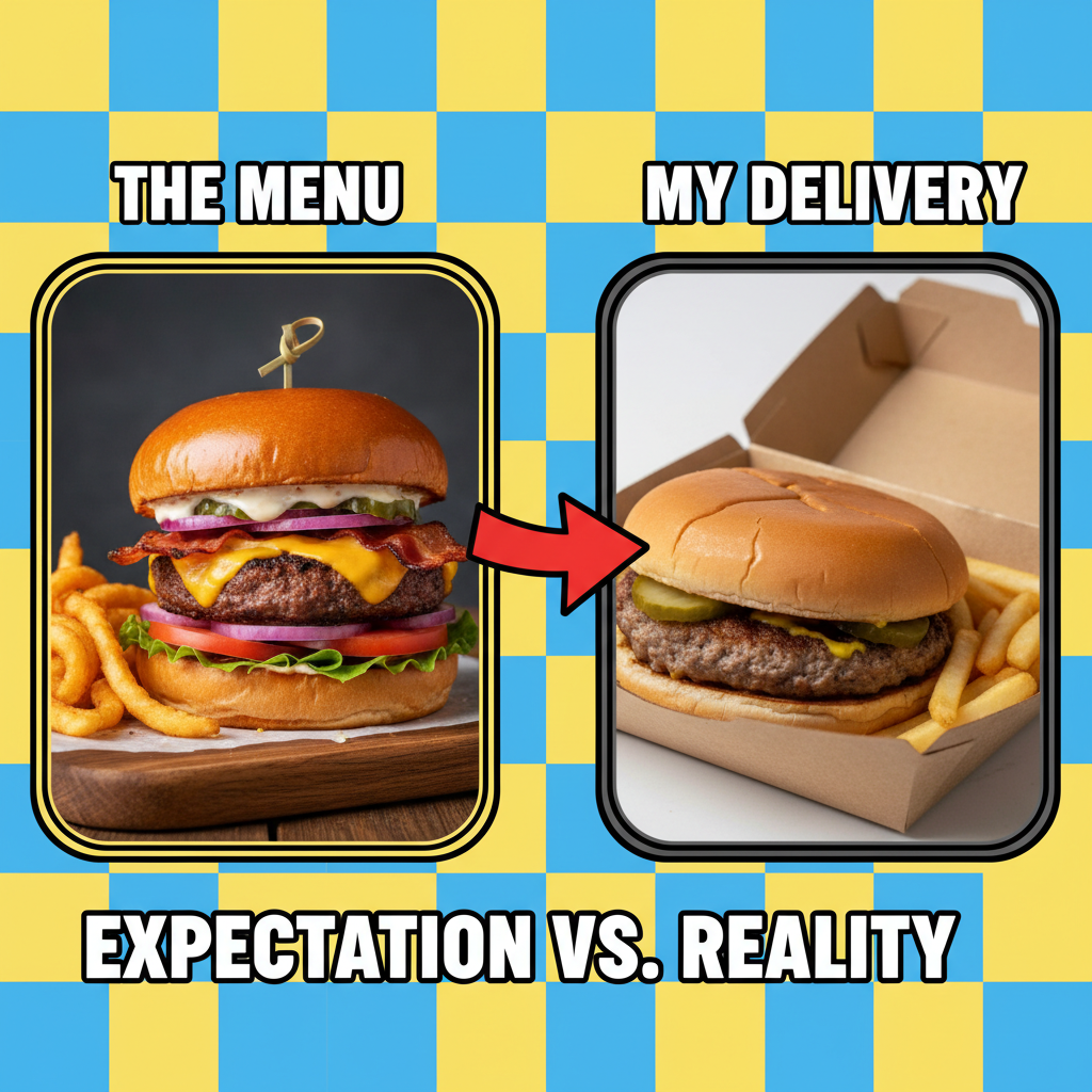 Ordered a gourmet burger, got a sad patty that looks like it lost a fight. 😭