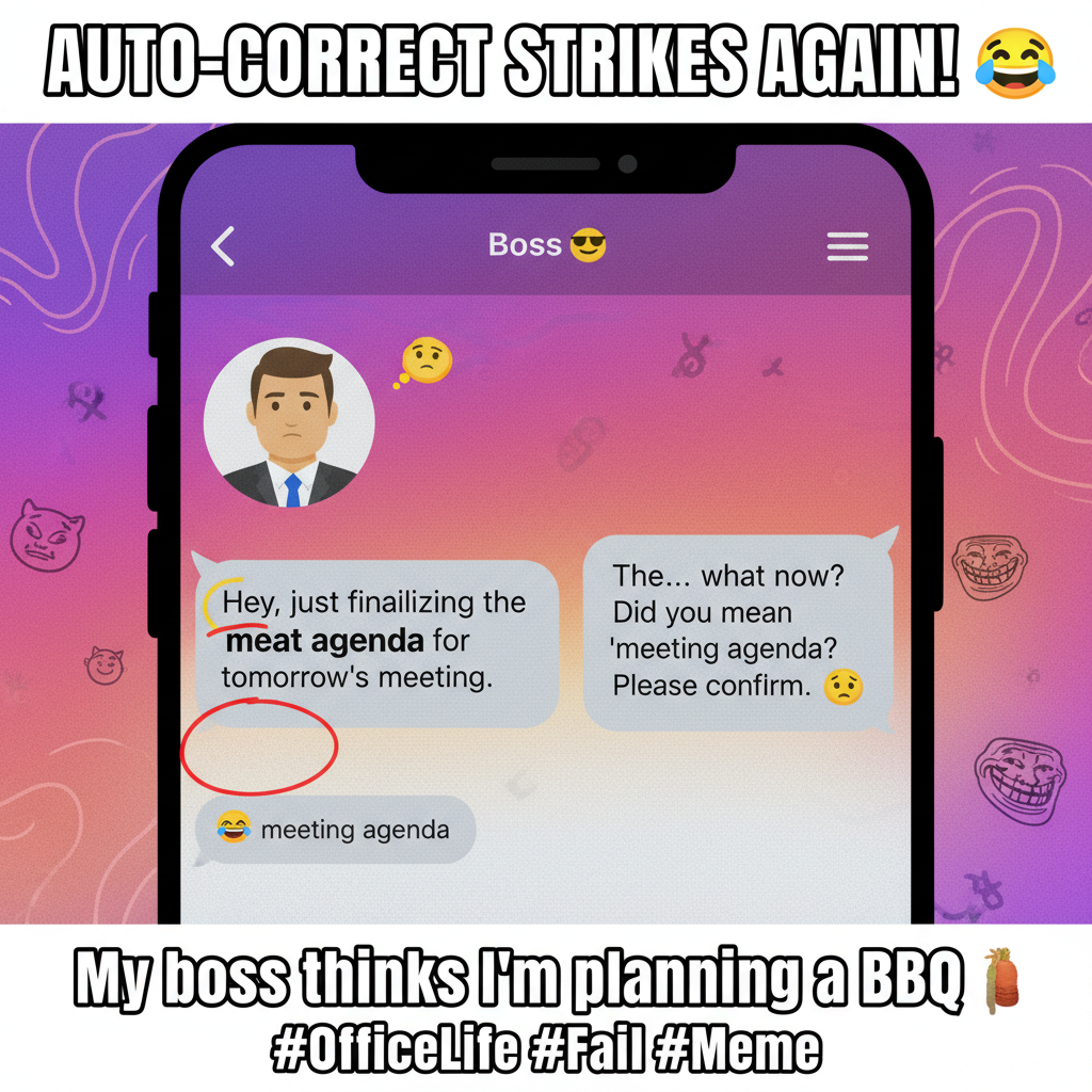 Autocorrect changed 'meeting agenda' to 'meat agenda'. My boss is now very confused.
