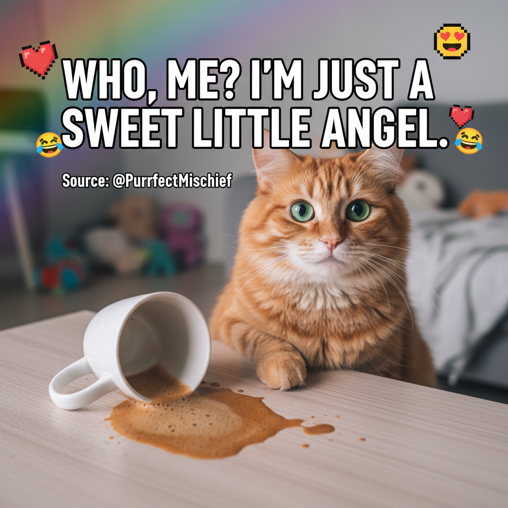 My cat just knocked my coffee over, then looked at me like *I* was the problem. 😼