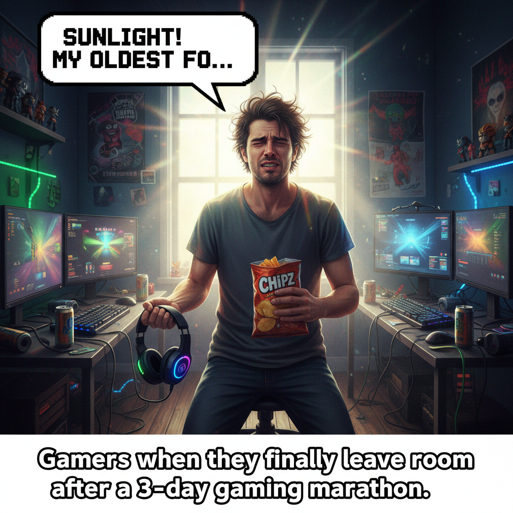 When you finally log off after a 12-hour gaming session and realize you're a functioning adult