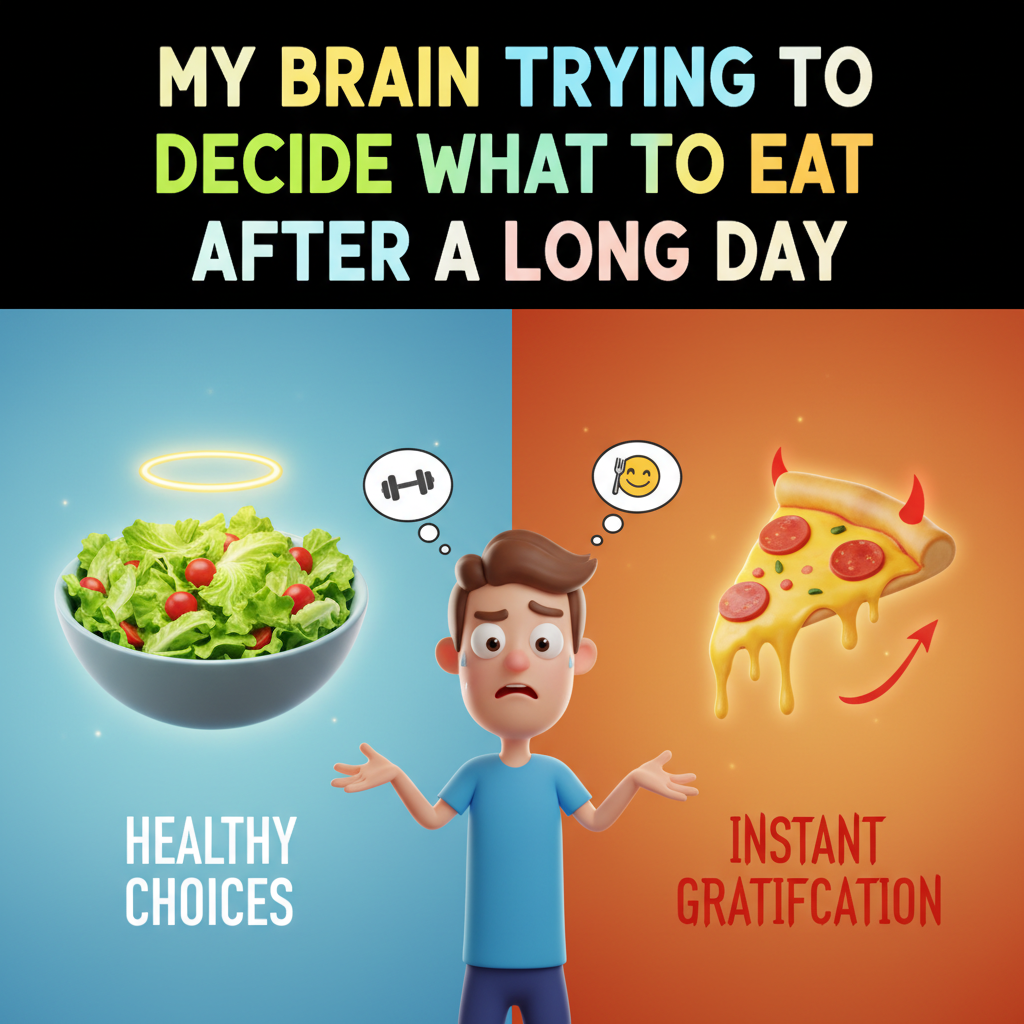 When you try to be healthy but the fridge says 'pizza time'