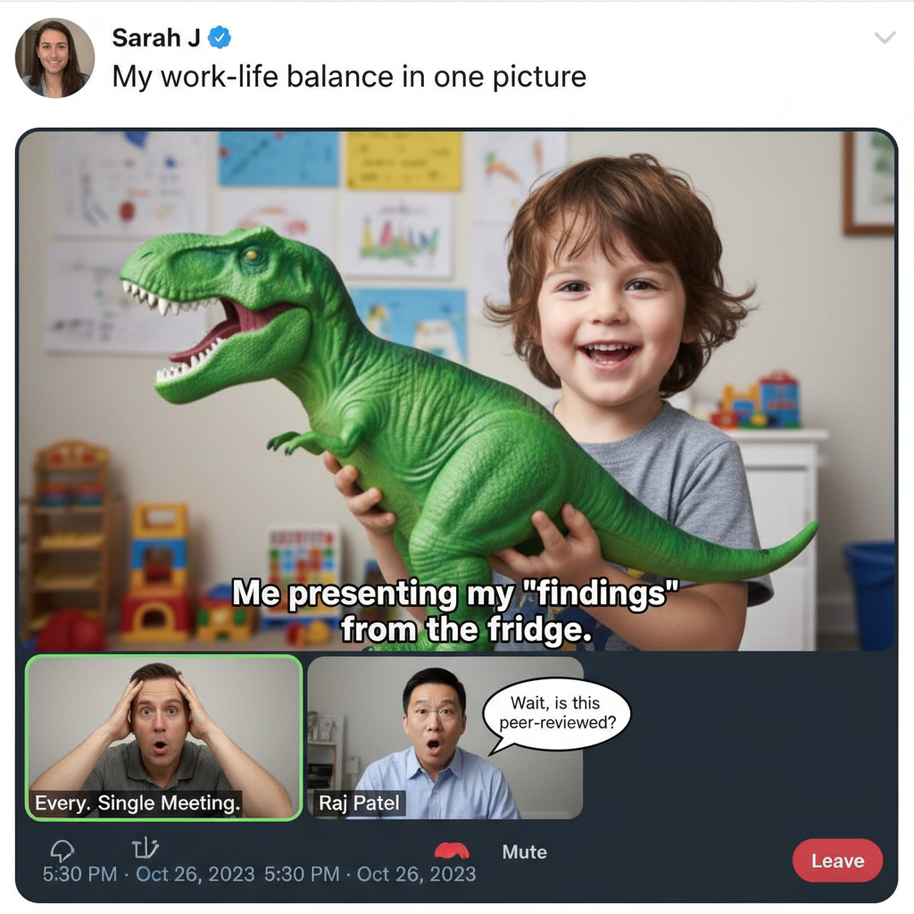 Someone's kid just joined our Zoom meeting and started yelling about dinosaurs. Best meeting ever.