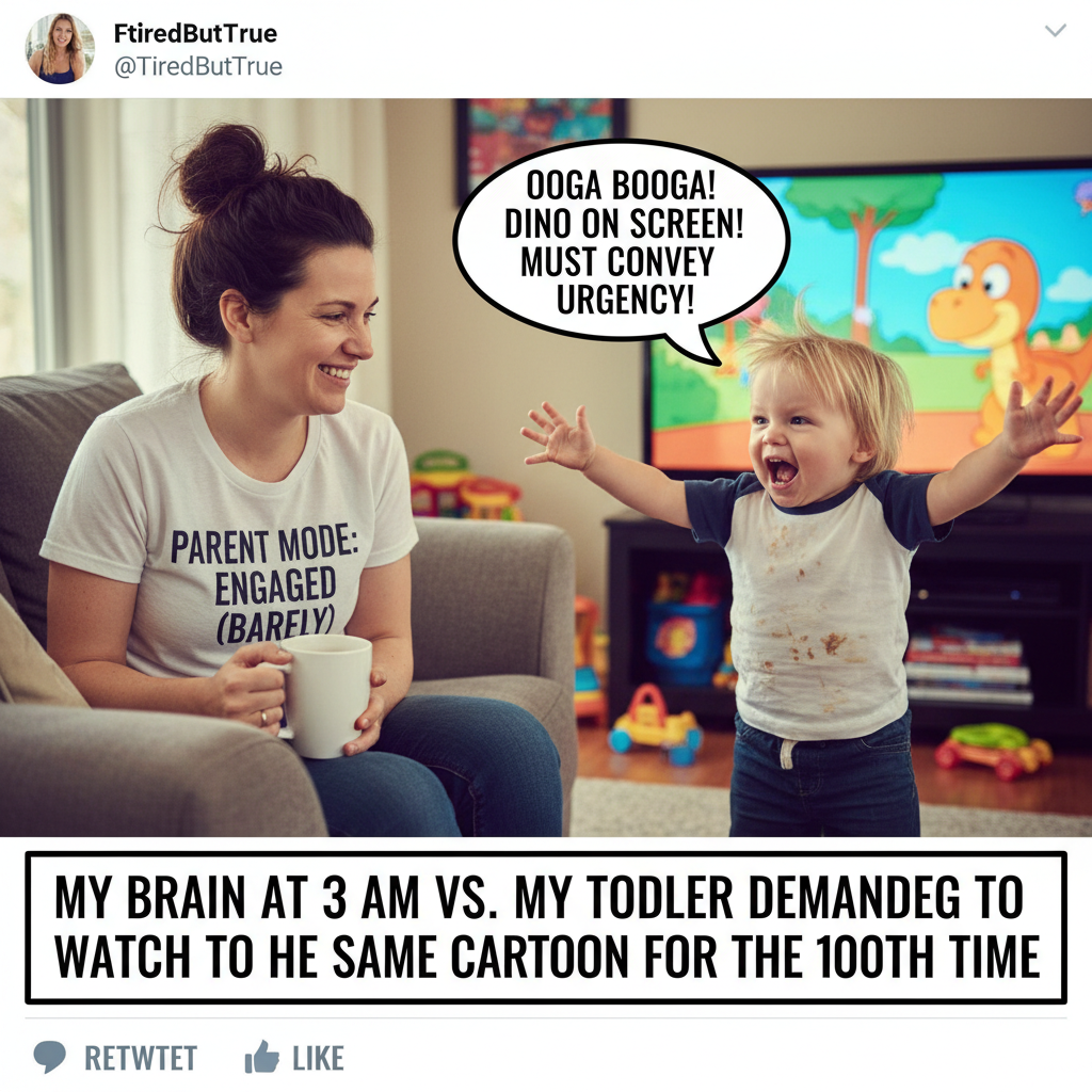 My toddler just explained the plot of Frozen to me using only grunts. Peak parenting.