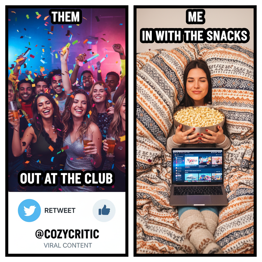 Friday night plans: Go out. Reality: In bed by 9 PM with snacks.