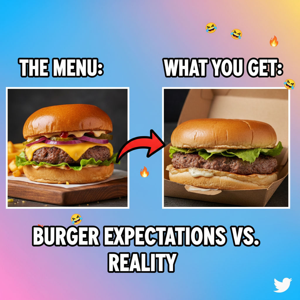 Ordered a gourmet burger. Got a sad patty on a bun. My disappointment is immeasurable.