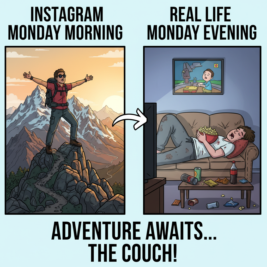 Dating app bio: 'Loves adventure.' First date: 'Can we just stay in and watch Netflix?' #DatingApp