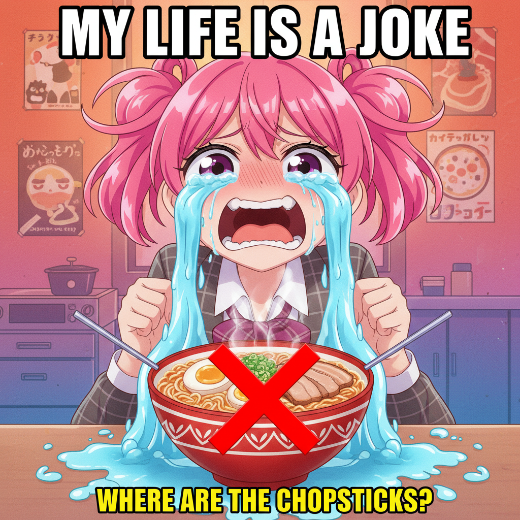 When the ramen is ready but you forgot to grab chopsticks. My inner anime character is screaming.