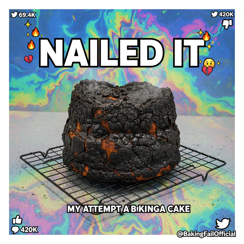 Attempted to make a 'simple' cake. It now resembles a deflated alien spaceship. Send help.