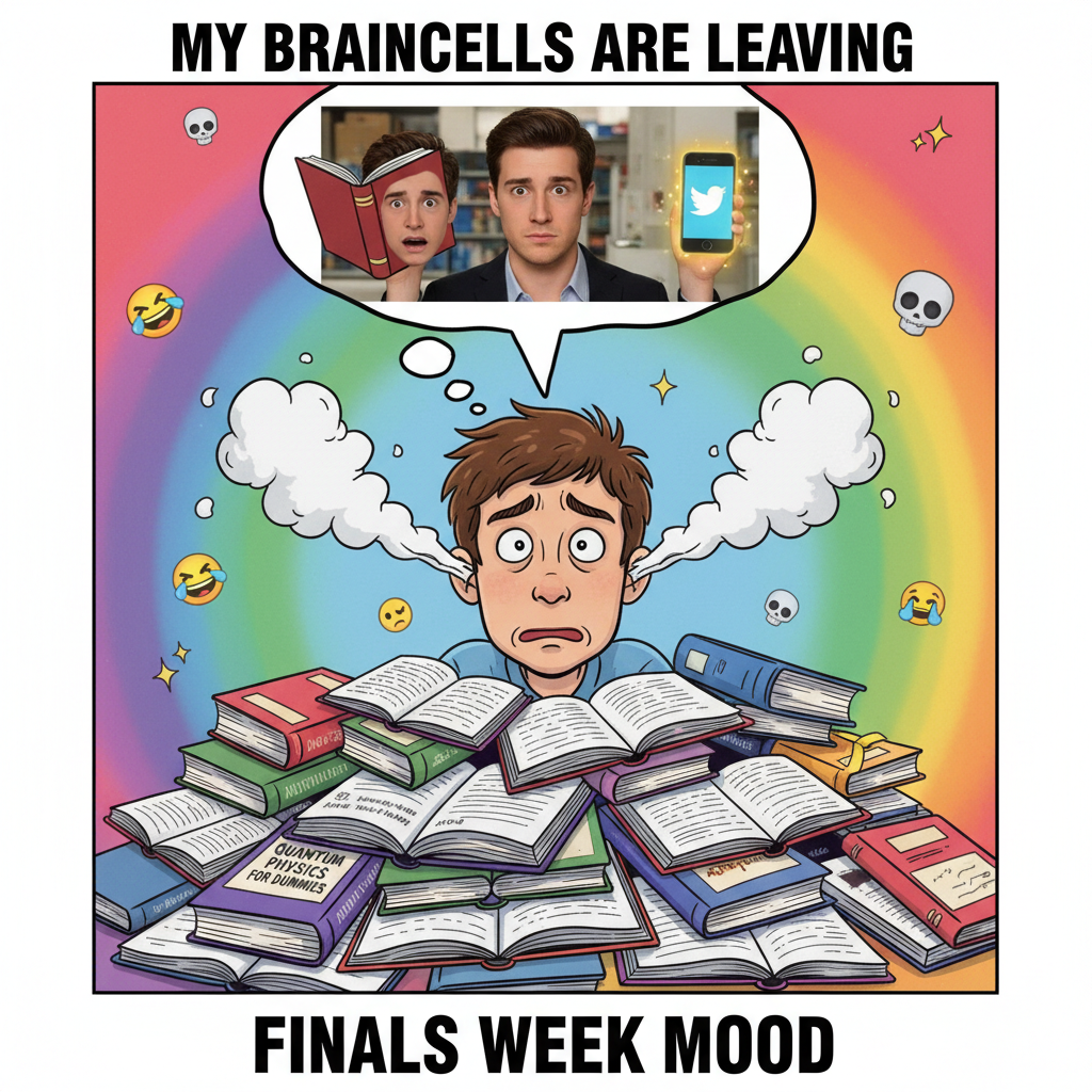 My brain during exams: 'You know this! Wait, no you don't. You know a meme though!'