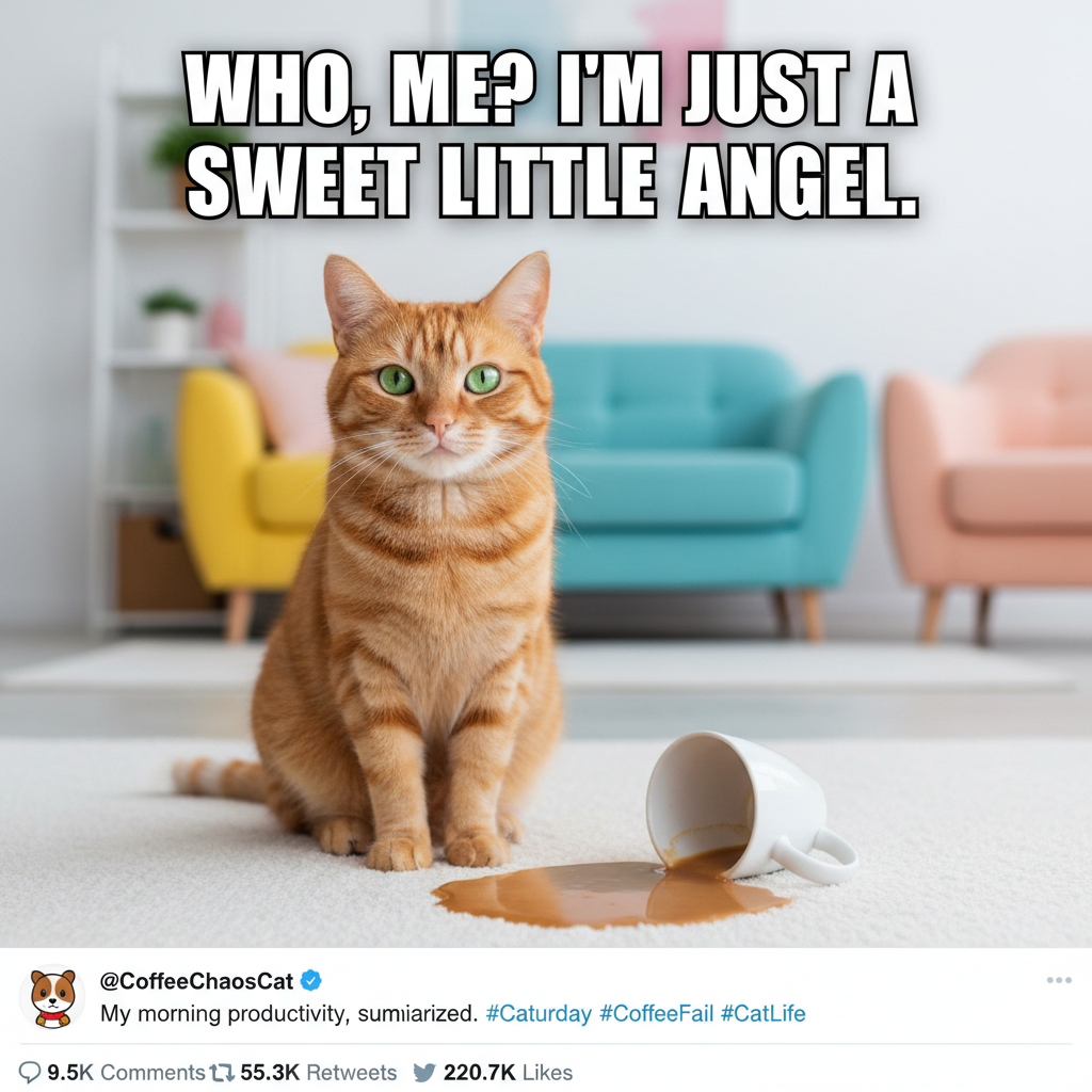 My cat just knocked my coffee over, then stared at me like *I* was the problem.