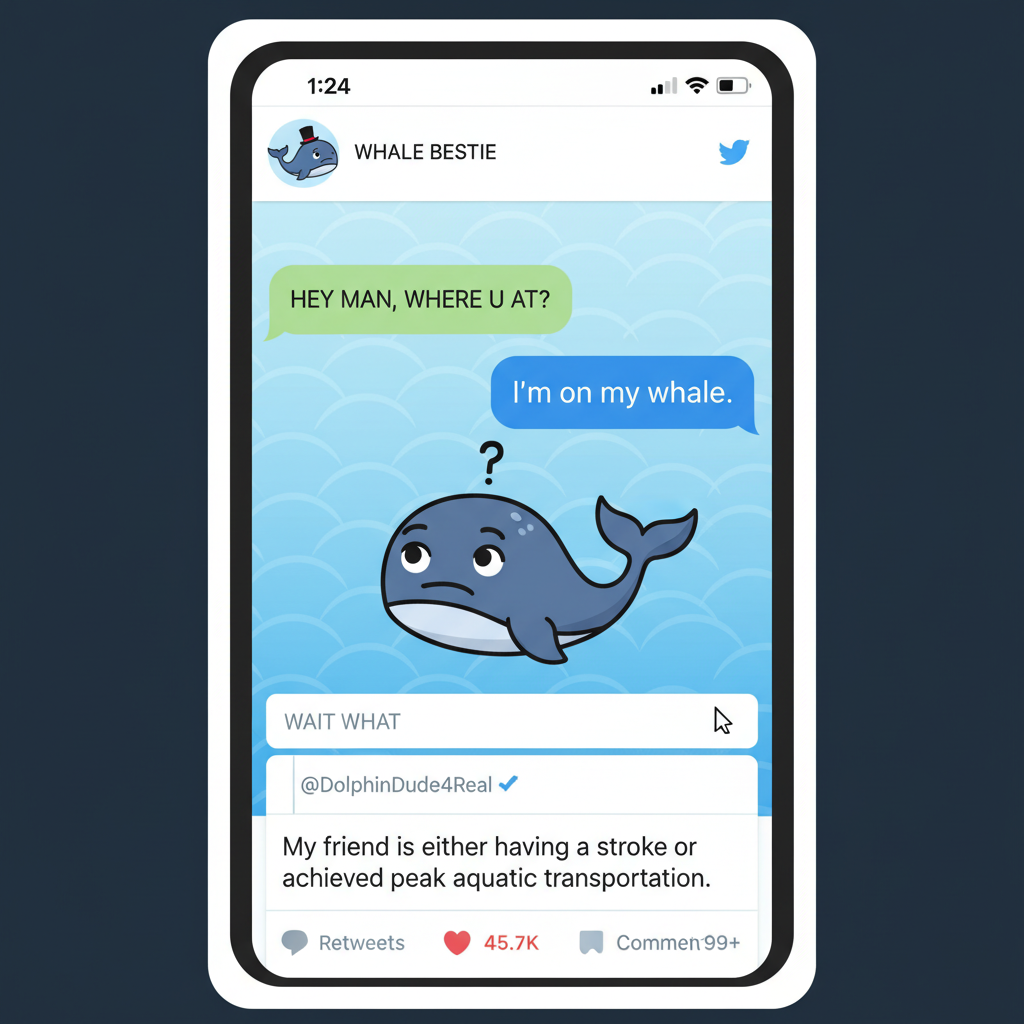 My phone autocorrected 'I'm on my way' to 'I'm on my whale.' Boss still confused.