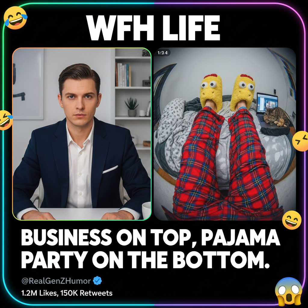 My WFH uniform: business on top, pajama pants and questionable life choices on the bottom.