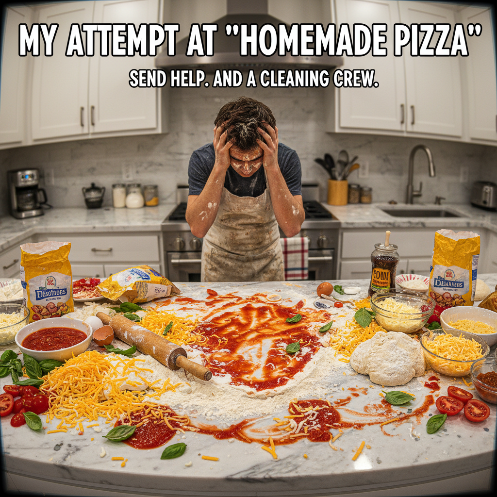 Tried to make a 'deconstructed' pizza. Ended up with a crime scene and a very sad chef.