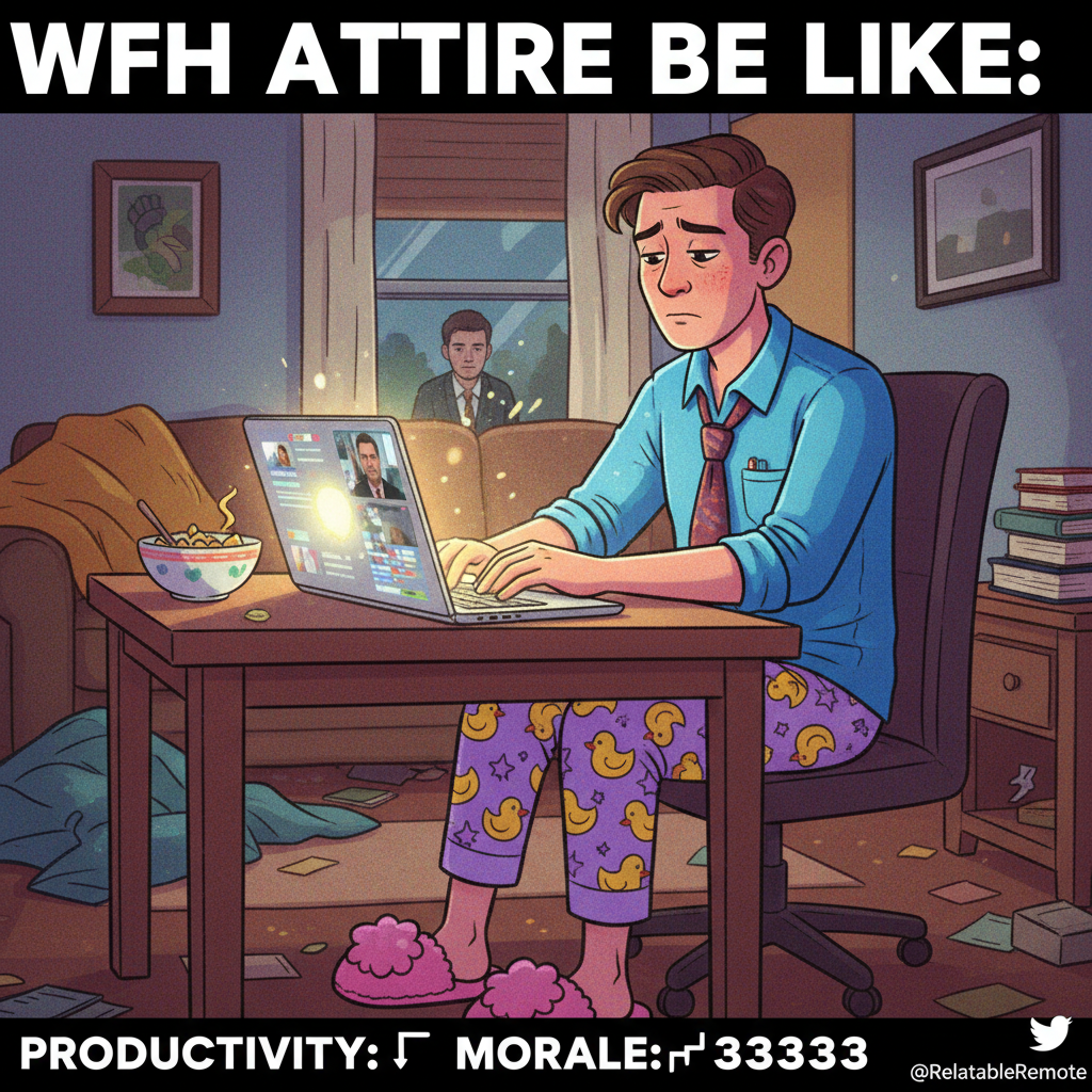 My 'work from home' outfit is 90% pajamas, 10% delusion.