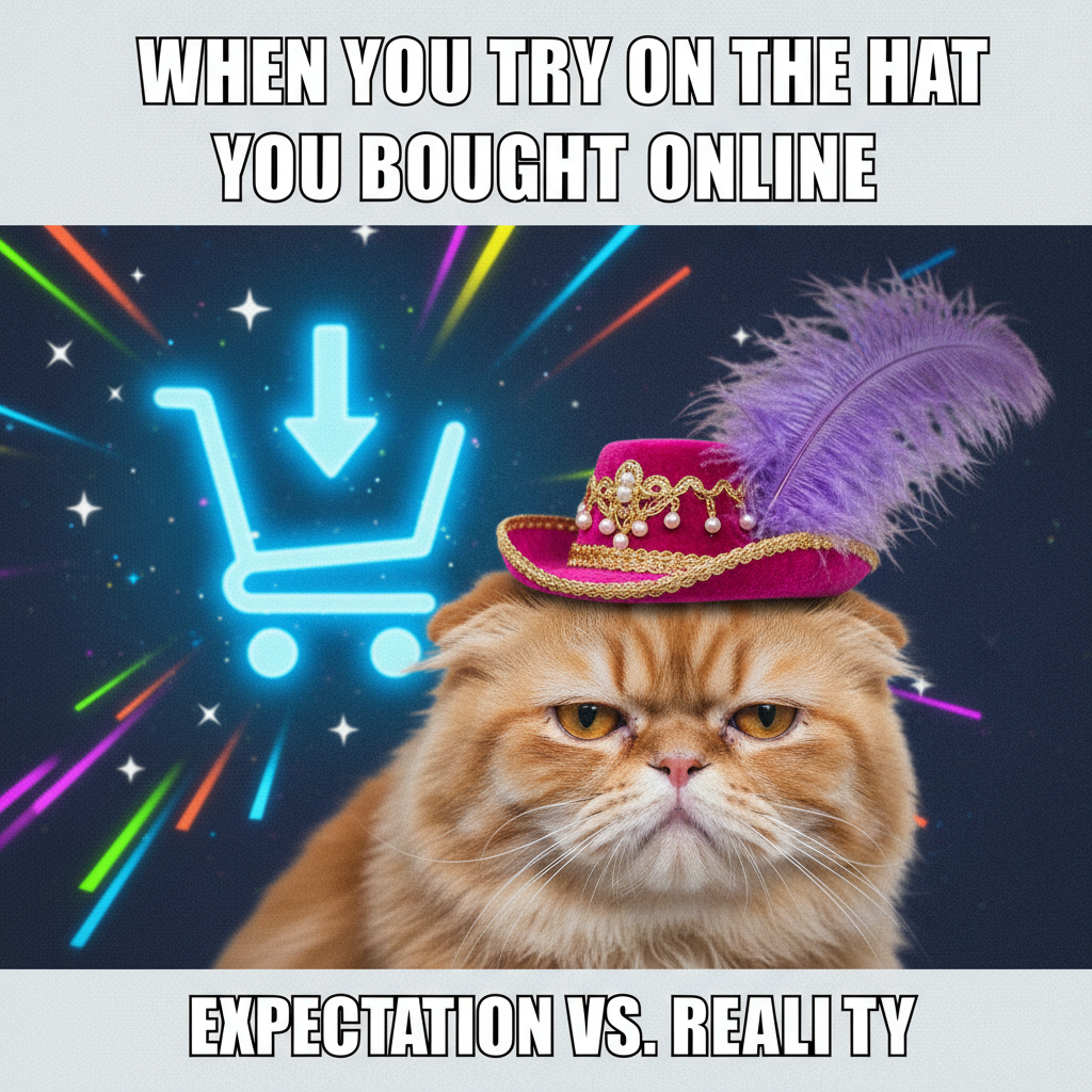 Me: 'I need to save money.' Also me: *buys a tiny hat for my cat at 3 AM*