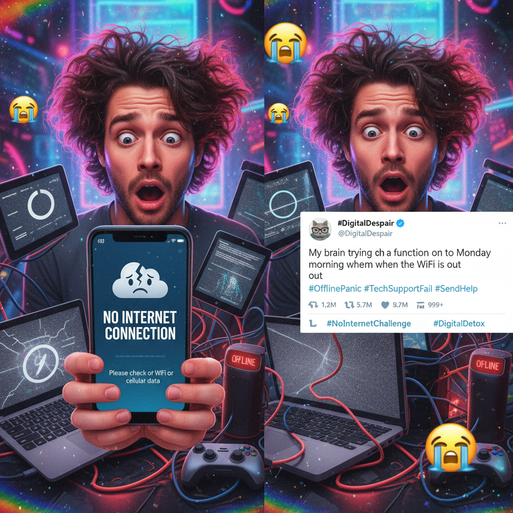 The moment the Wi-Fi dies and you realize your entire personality is online.