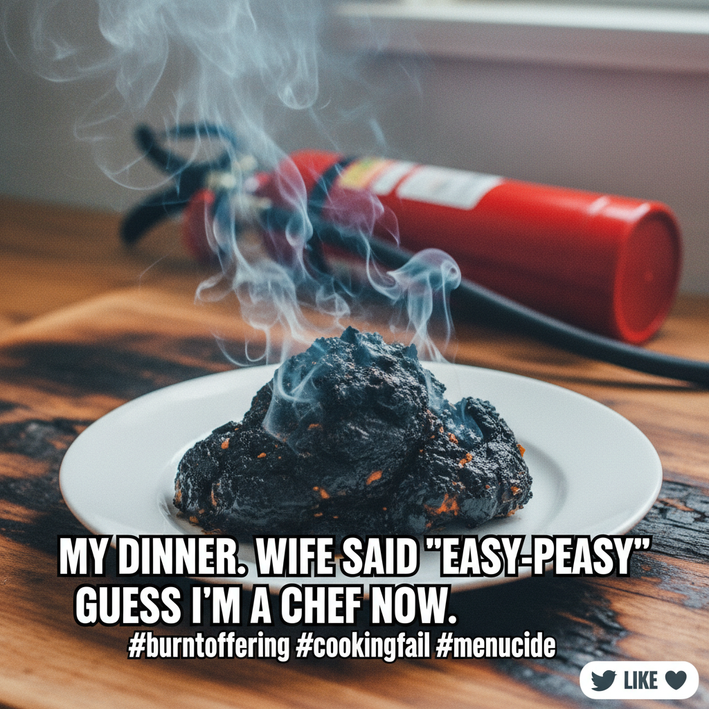 My 'gourmet' meal looks like a crime scene. Send help, and maybe a fire extinguisher.