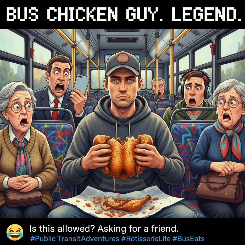 Just saw someone eating an entire rotisserie chicken on the bus. No plates. Just vibes.