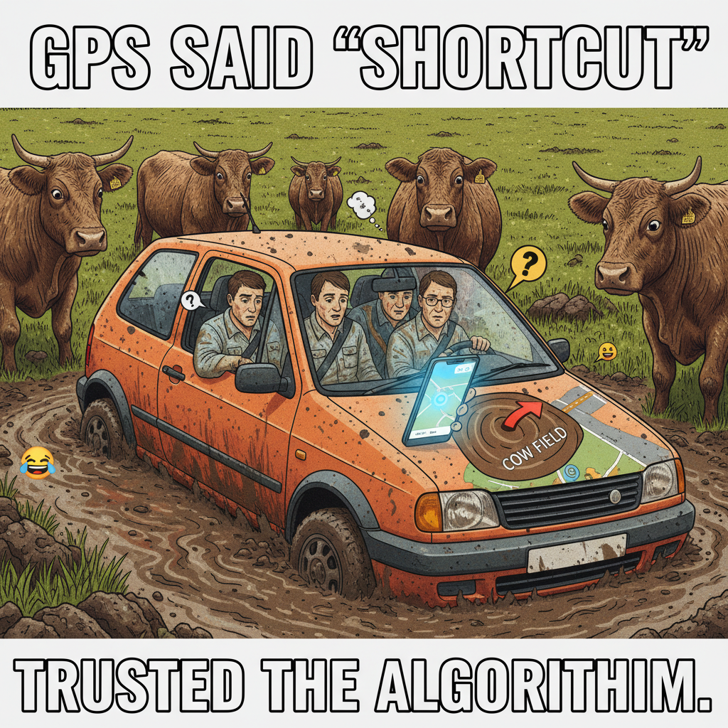 GPS said 'turn left'. I turned left. We're now in a cow pasture. 🐄 #RoadTripFail