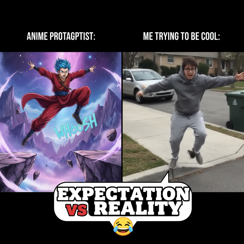 Me trying to use anime logic in real life: 'I can totally jump off this roof.'