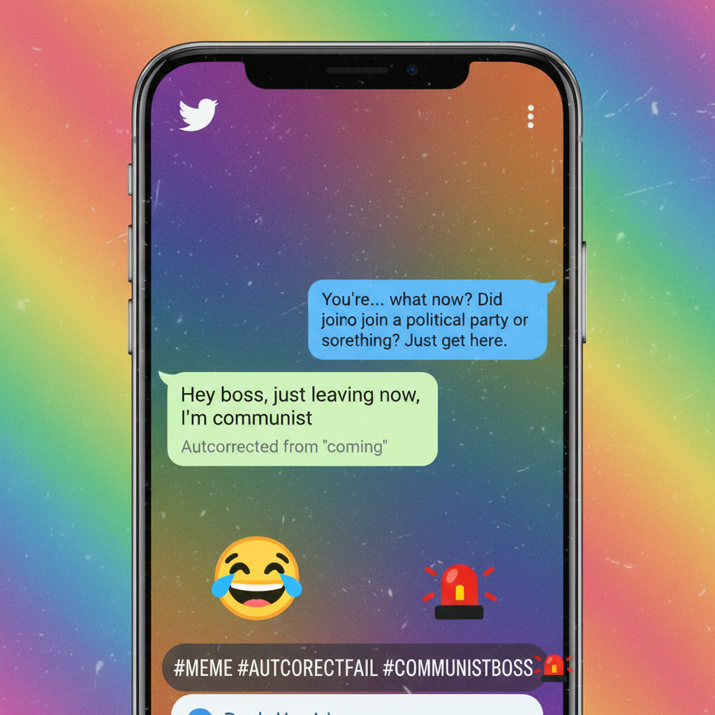 Autocorrect changed 'I'm coming' to 'I'm communist'. My boss is now very confused.