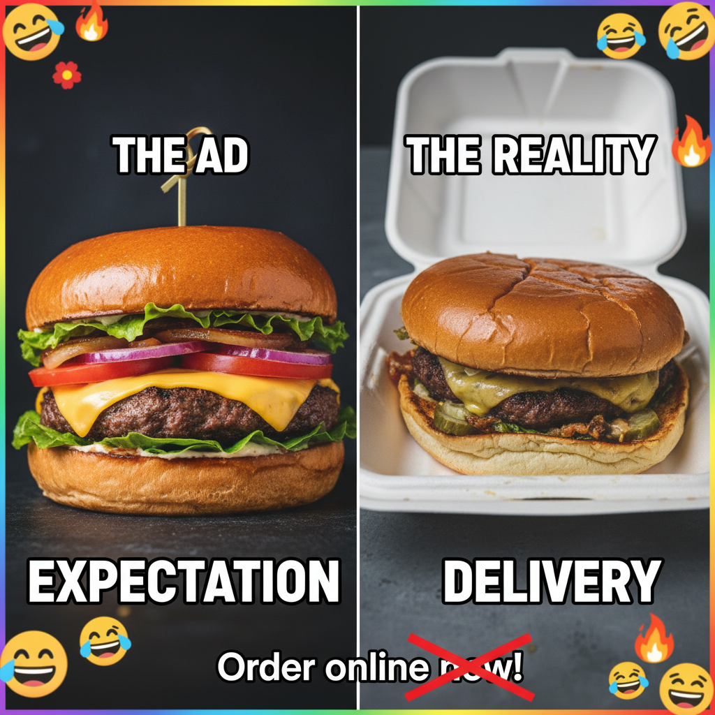 Ordered a gourmet burger. Got a sad patty in a damp bun. The betrayal.