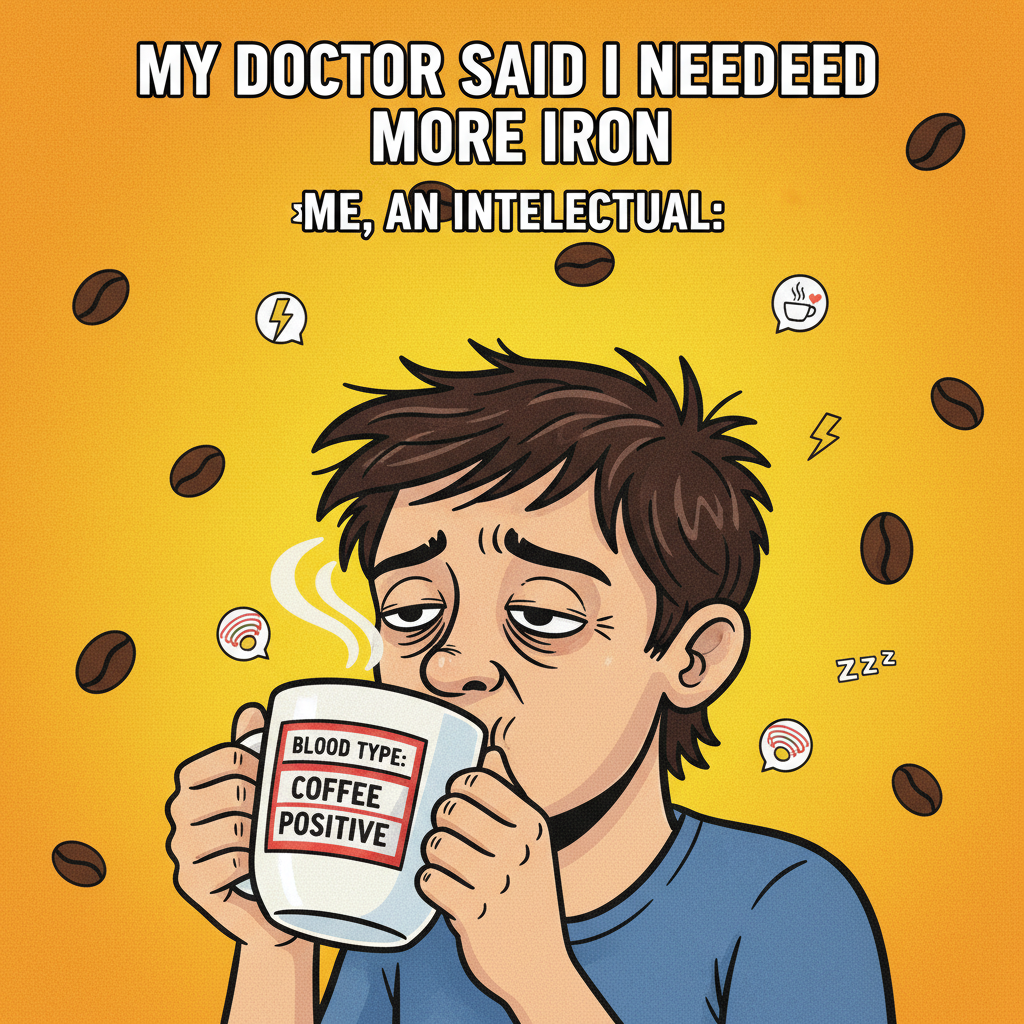 My blood type is coffee. My therapist said it's not a healthy coping mechanism.