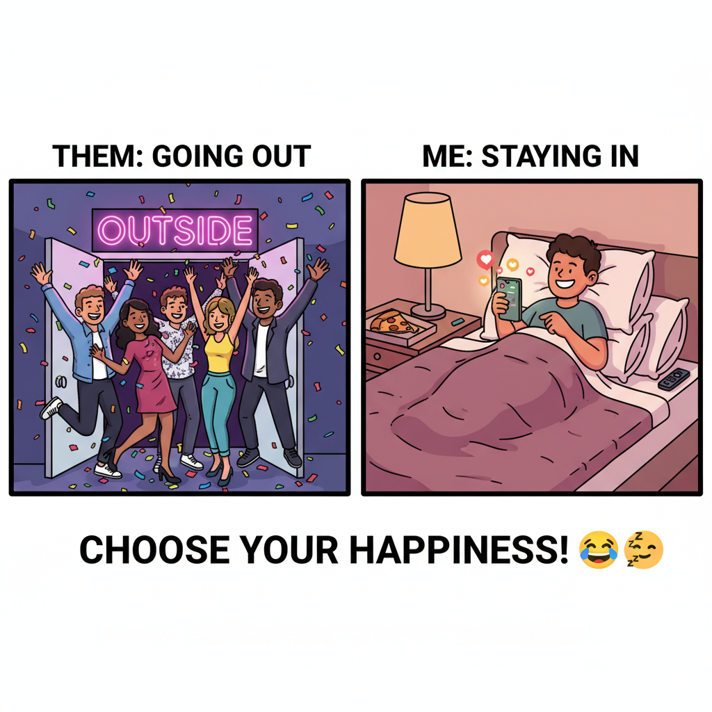 Extroverts: 'Let's go out!' Introverts: 'My bed just sent me a text, it misses me.'