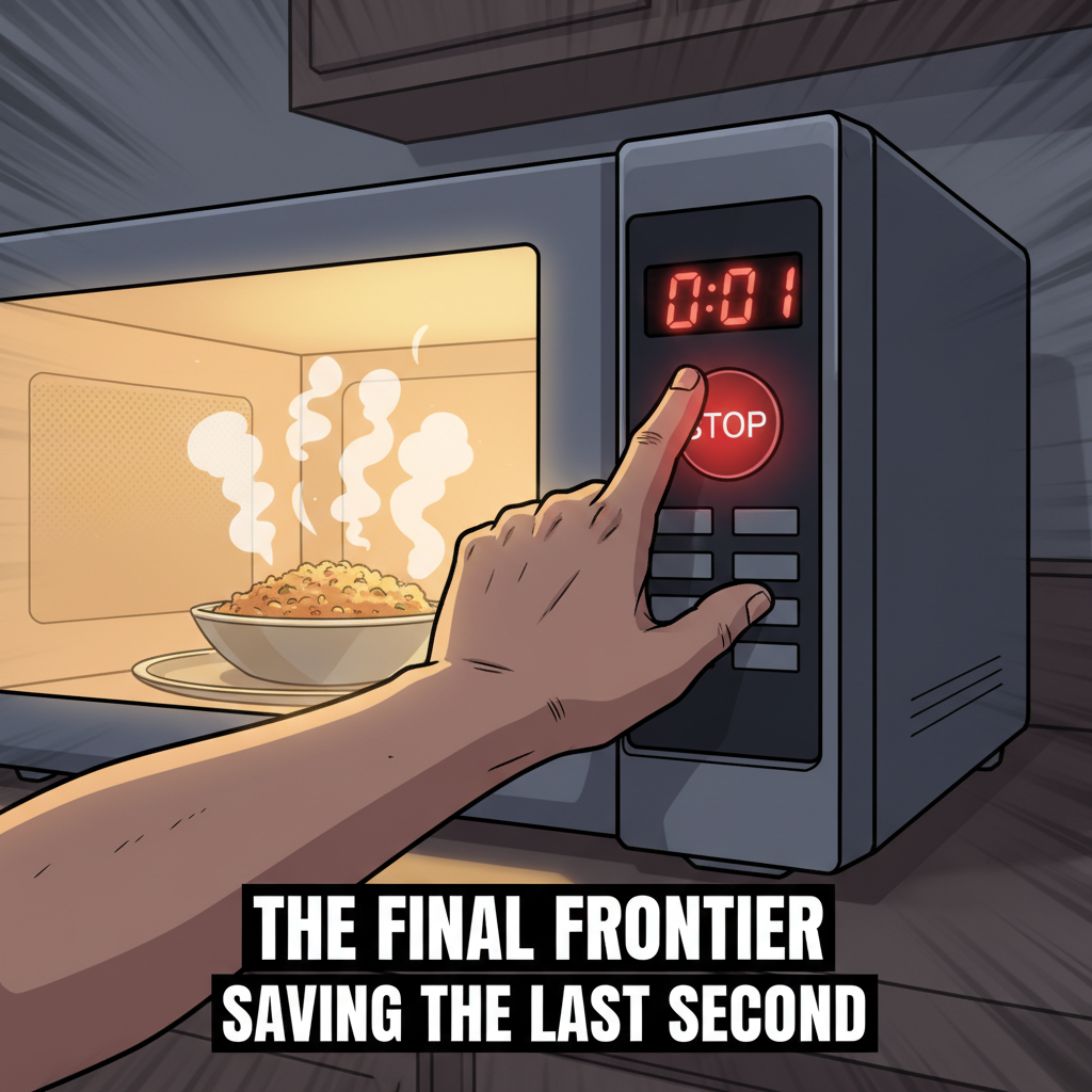 When the microwave hits 0:01 and you gotta save the world (and your snack)