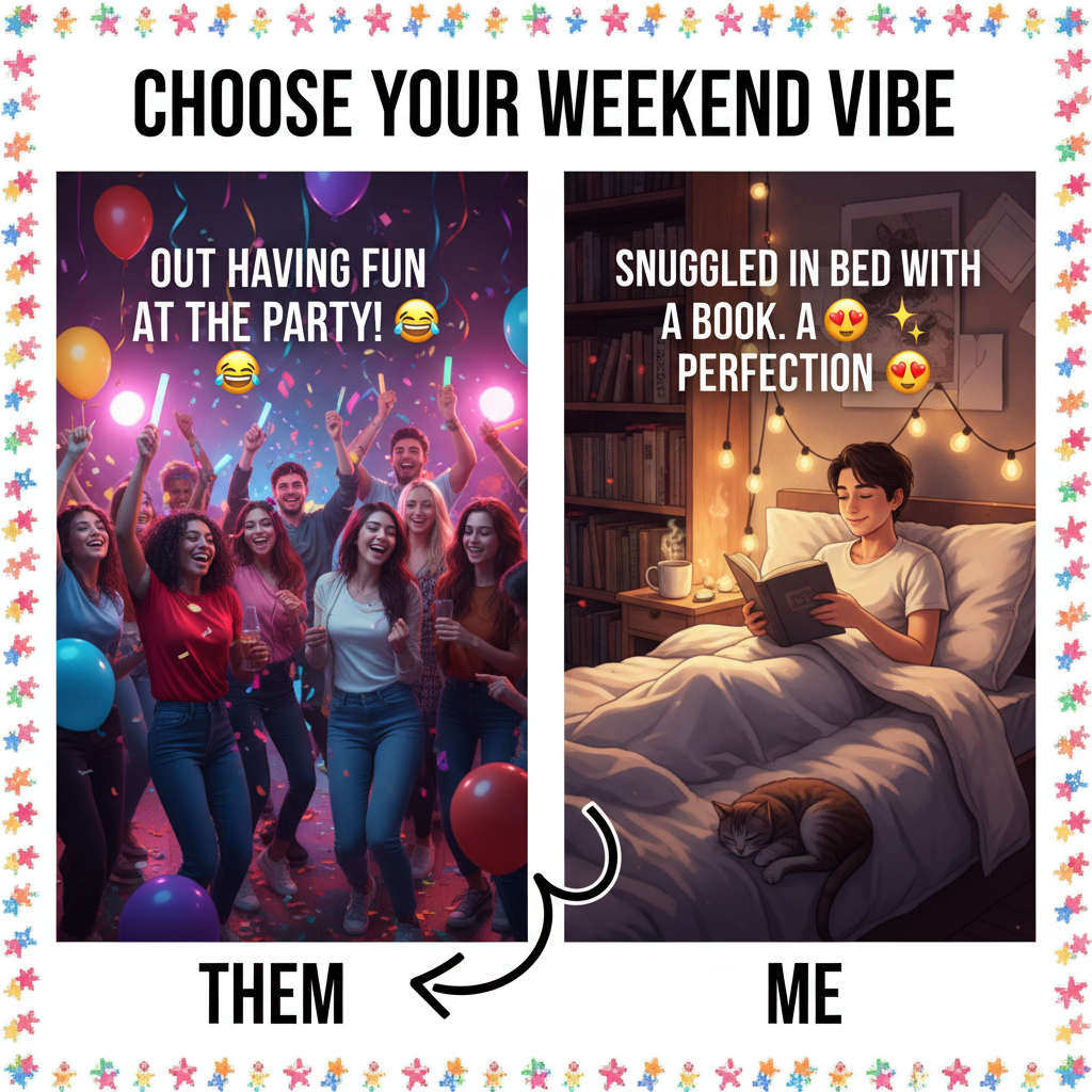 Extrovert: 'Let's go out!' Introvert: *already in bed by 8 PM*