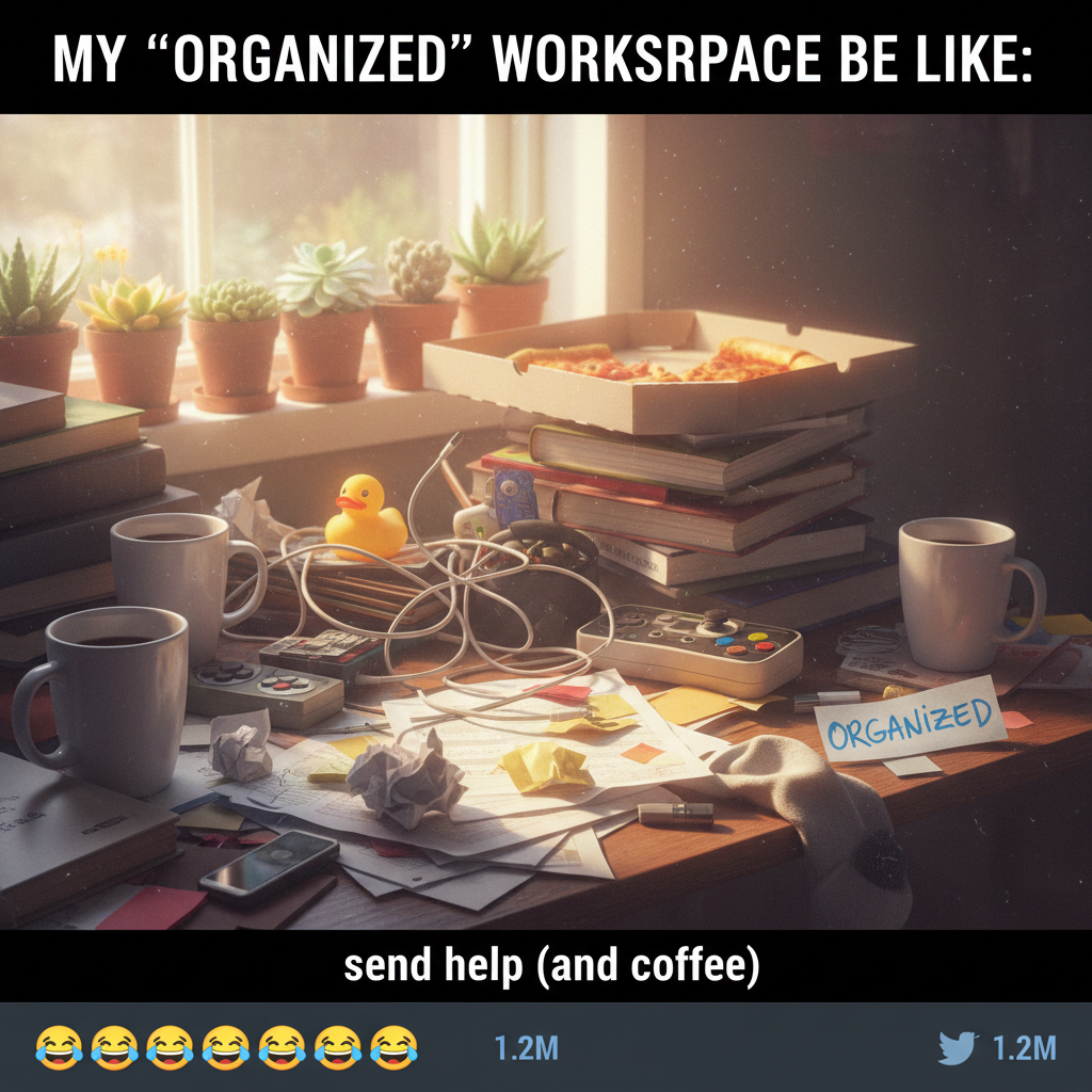 My New Year's resolution was to be more organized. My desk currently looks like a tornado hit it.